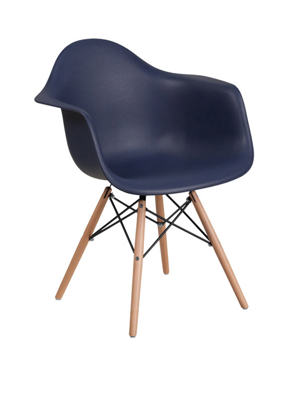 Sprinteriors - Navy Blue Plastic Chair with Wood Base