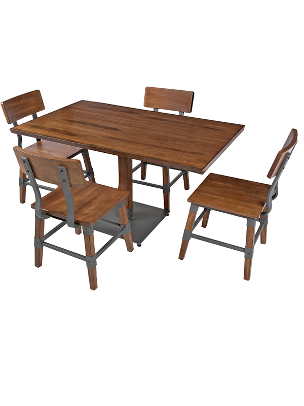 Sprinteriors - Antique Walnut Solid Wood Live Edge Dining Height Table with 4 Chairs