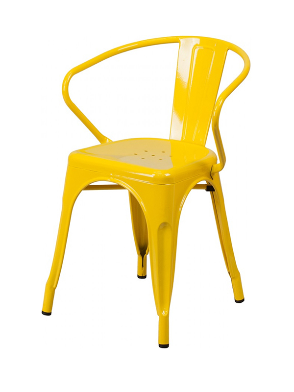 Yellow Stackable Galvanized Steel Chair with Arms