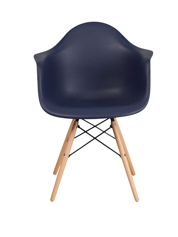 Sprinteriors - Navy Blue Plastic Chair with Wood Base