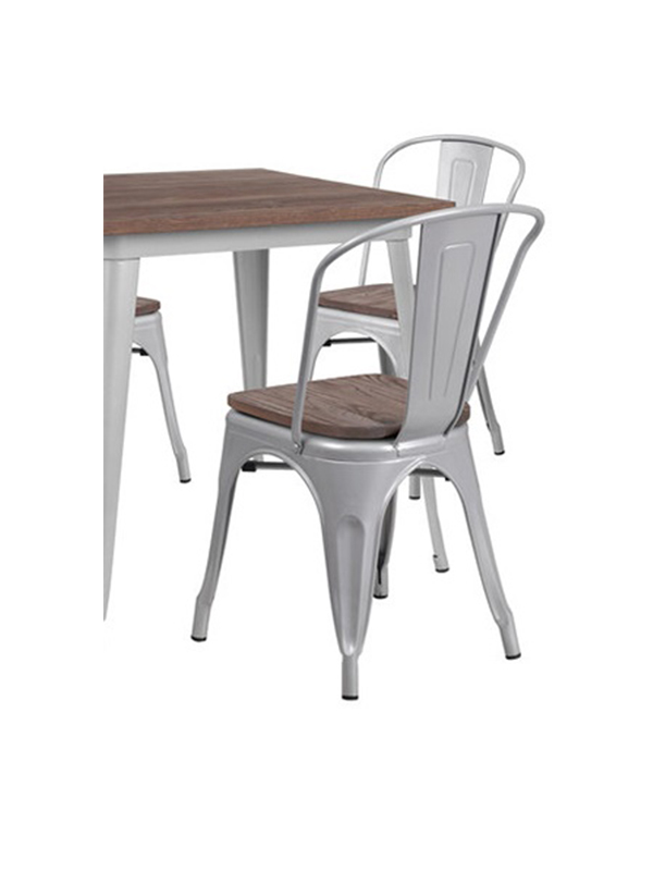 Sprinteriors - Square Rustic Galvanized Steel and Wood Table with 4 Stacking Chairs