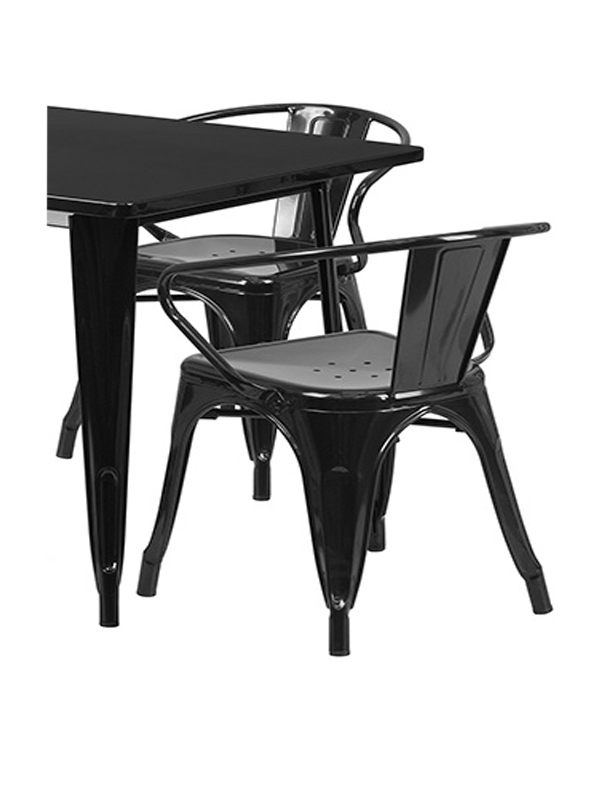Sprinteriors - Square Black Metal Dining Height Table with 4 Arm Chairs