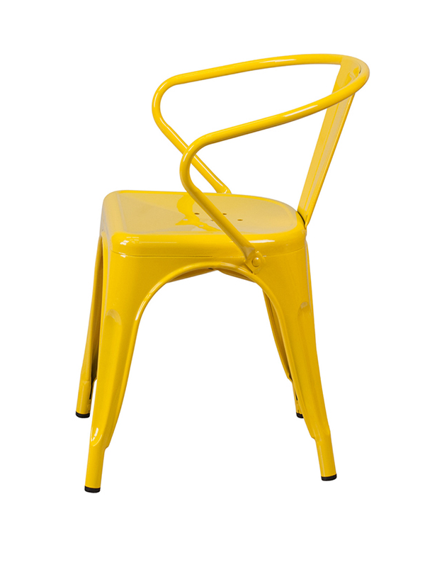 Yellow Stackable Galvanized Steel Chair with Arms
